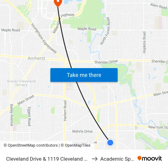 Cleveland Drive & 1119 Cleveland Drive to Academic Spine map