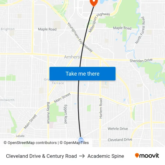 Cleveland Drive & Century Road to Academic Spine map