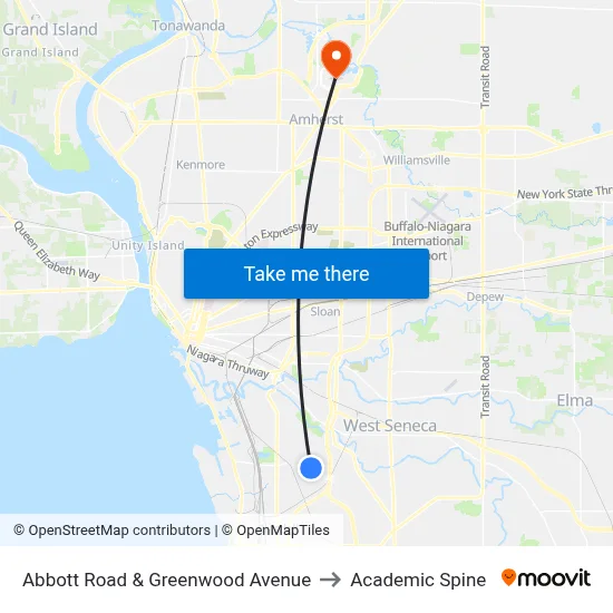 Abbott Road & Greenwood Avenue to Academic Spine map
