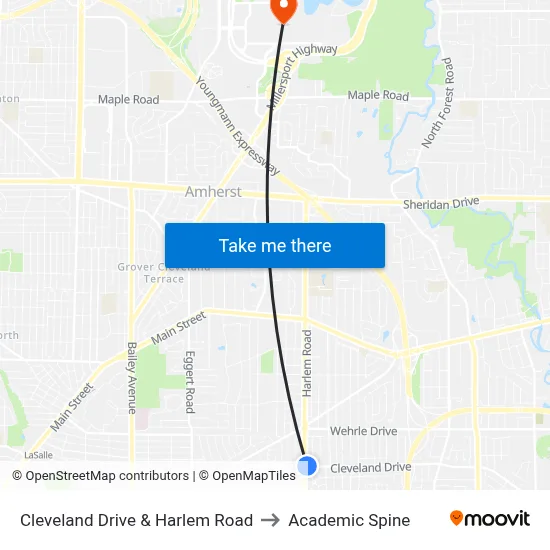 Cleveland Drive & Harlem Road to Academic Spine map