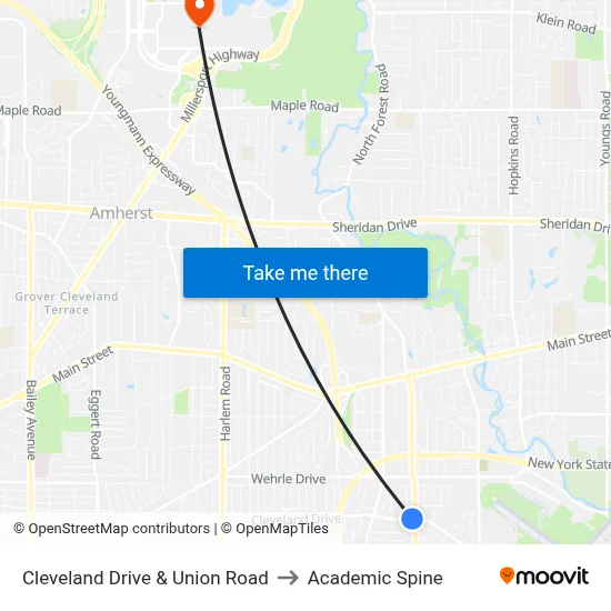 Cleveland Drive & Union Road to Academic Spine map