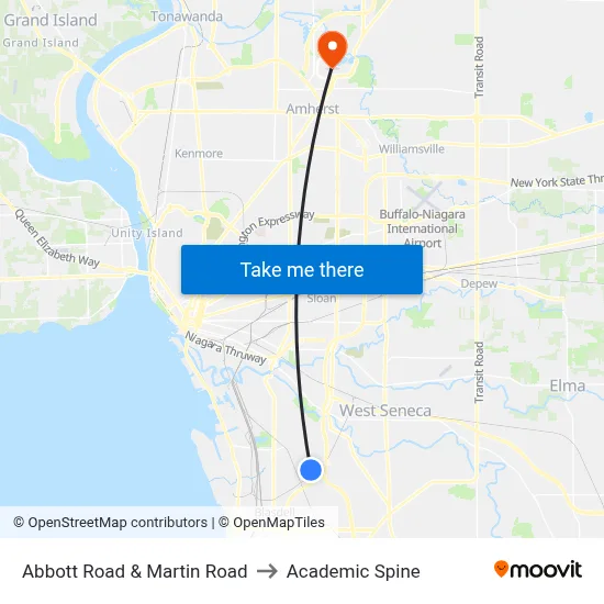 Abbott Road & Martin Road to Academic Spine map