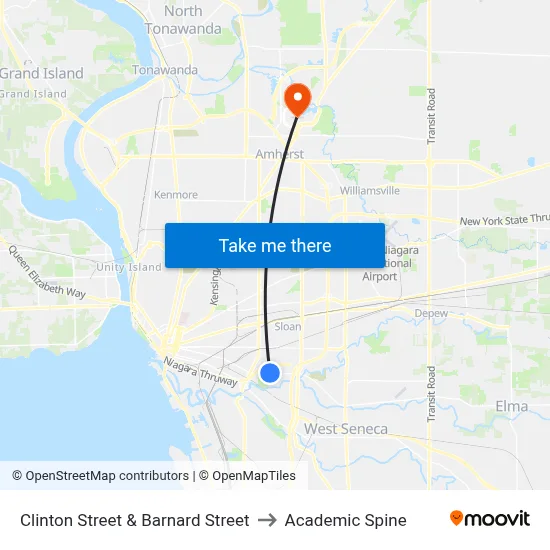 Clinton Street & Barnard Street to Academic Spine map