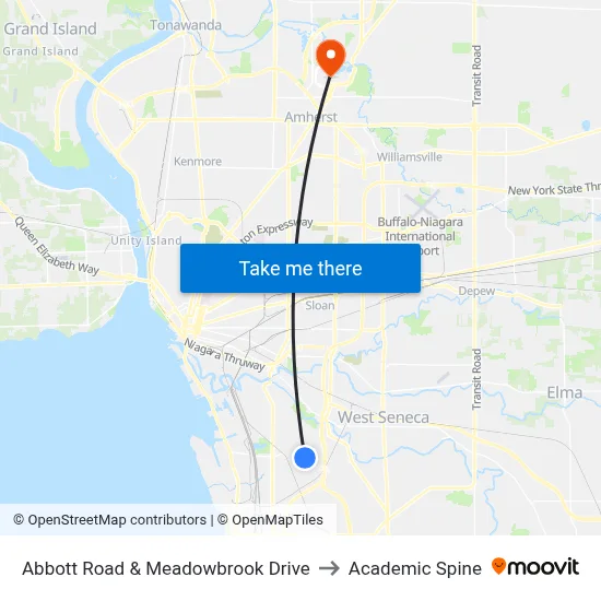 Abbott Road & Meadowbrook Drive to Academic Spine map