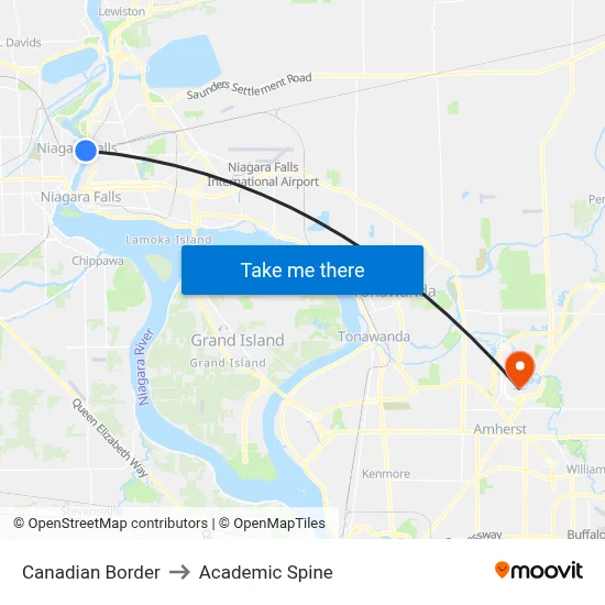 Canadian Border to Academic Spine map