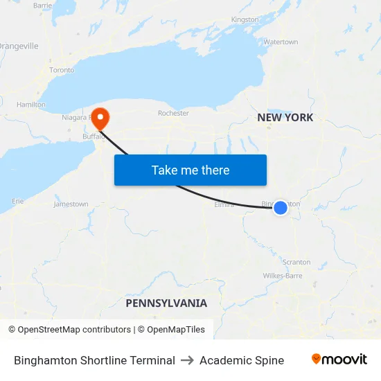 Binghamton Shortline Terminal to Academic Spine map