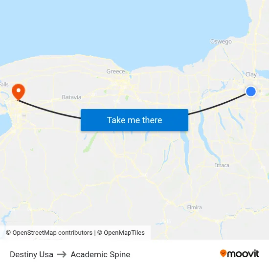 Destiny Usa to Academic Spine map