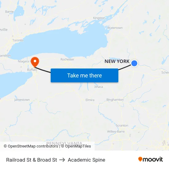 Railroad St & Broad St to Academic Spine map