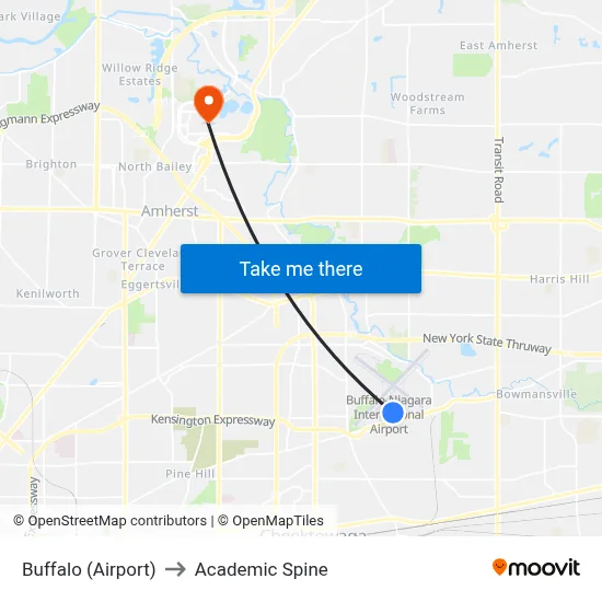 Buffalo (Airport) to Academic Spine map