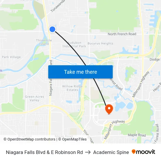 Niagara Falls Blvd & E Robinson Rd to Academic Spine map