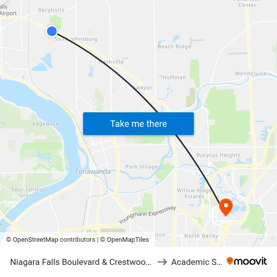 Niagara Falls Boulevard & Crestwood Heights to Academic Spine map