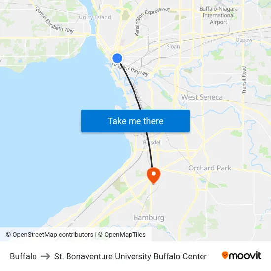 Buffalo to St. Bonaventure University Buffalo Center map