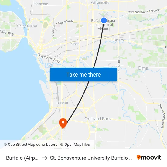 Buffalo (Airport) to St. Bonaventure University Buffalo Center map