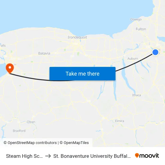 Steam High School to St. Bonaventure University Buffalo Center map