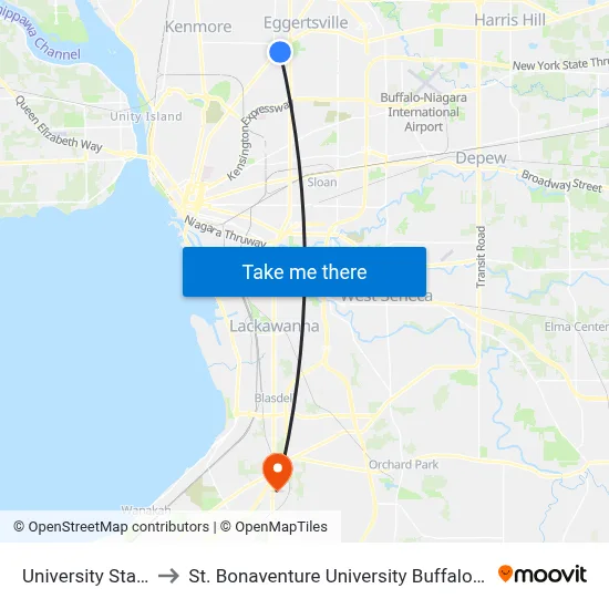 University Station to St. Bonaventure University Buffalo Center map