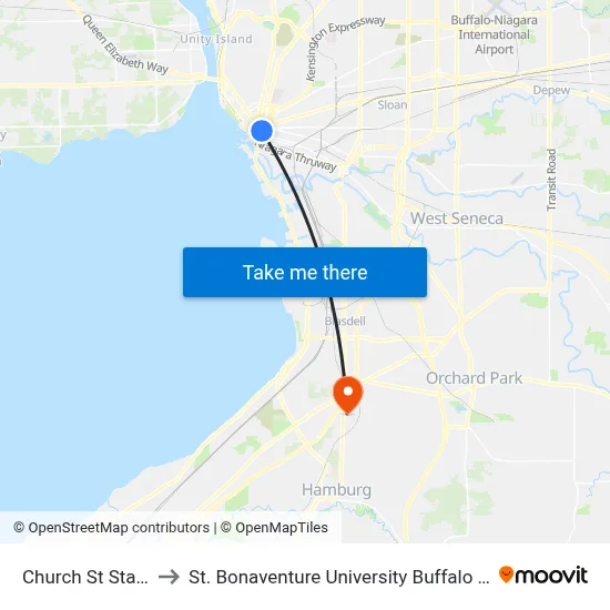 Church St Station to St. Bonaventure University Buffalo Center map