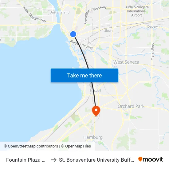 Fountain Plaza Station to St. Bonaventure University Buffalo Center map