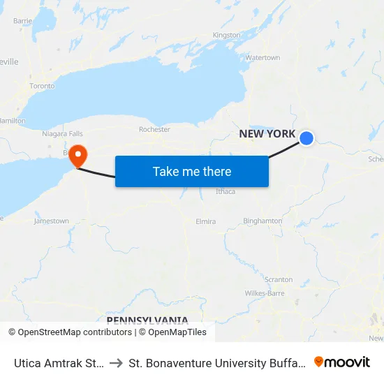 Utica Amtrak Station to St. Bonaventure University Buffalo Center map