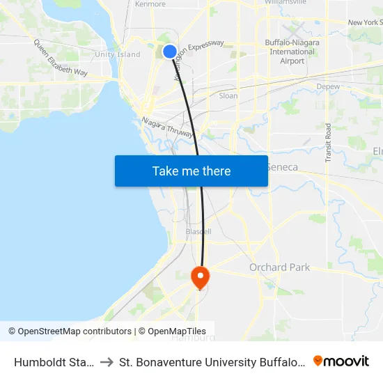 Humboldt Station to St. Bonaventure University Buffalo Center map