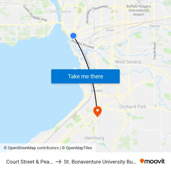 Court Street & Pearl Street to St. Bonaventure University Buffalo Center map