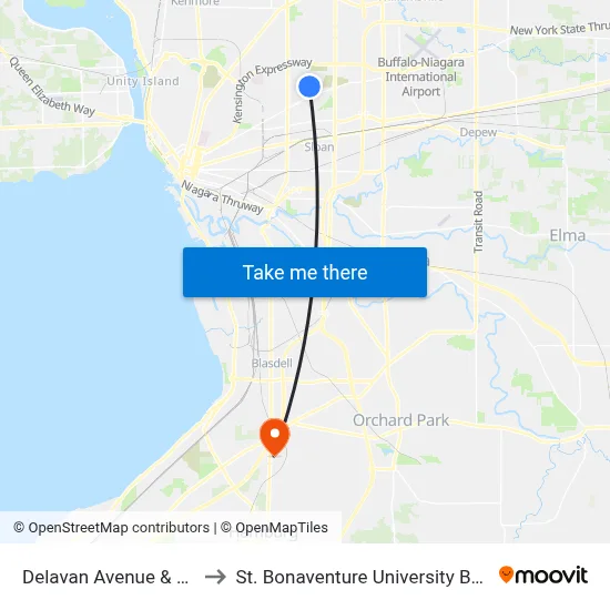 Delavan Avenue & Erb Street to St. Bonaventure University Buffalo Center map
