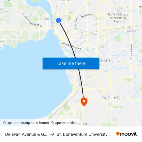 Delavan Avenue & Grant Street to St. Bonaventure University Buffalo Center map