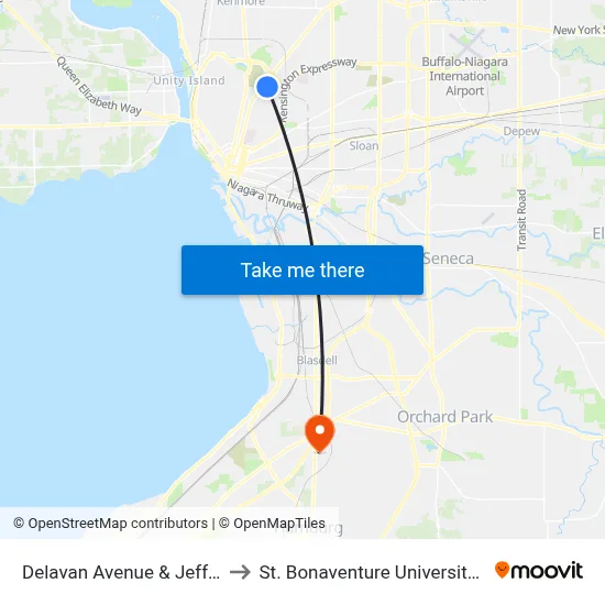 Delavan Avenue & Jefferson Avenue to St. Bonaventure University Buffalo Center map
