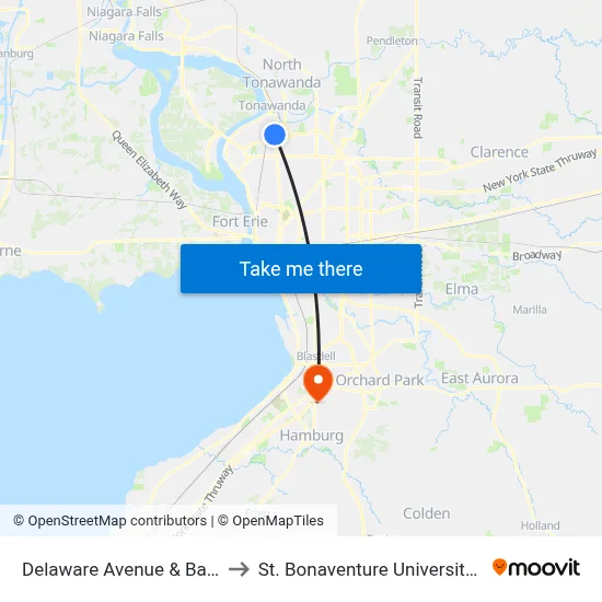 Delaware Avenue & Bannard Avenue to St. Bonaventure University Buffalo Center map