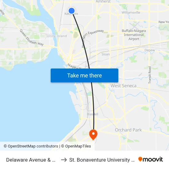Delaware Avenue & Chapel Road to St. Bonaventure University Buffalo Center map