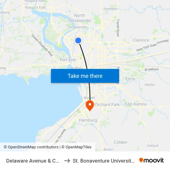 Delaware Avenue & Colonial Avenue to St. Bonaventure University Buffalo Center map