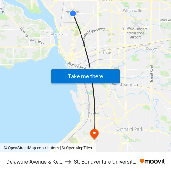 Delaware Avenue & Kenmore Avenue to St. Bonaventure University Buffalo Center map