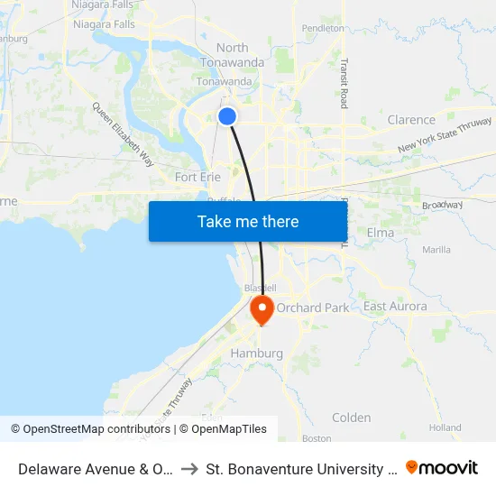 Delaware Avenue & Orchard Drive to St. Bonaventure University Buffalo Center map