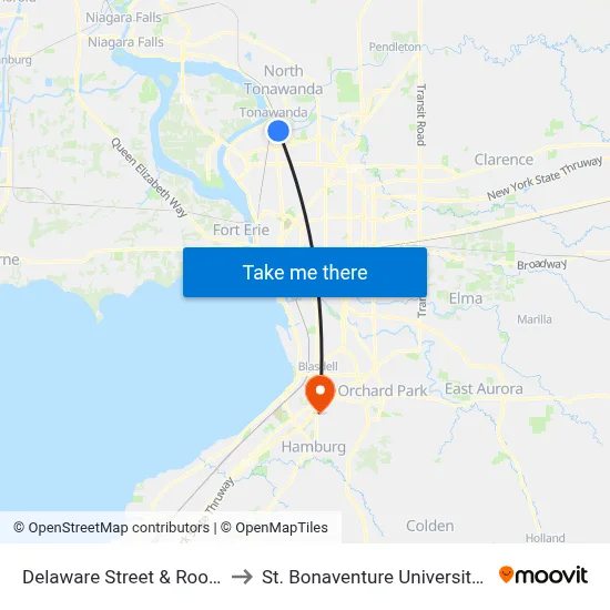 Delaware Street & Roosevelt Avenue to St. Bonaventure University Buffalo Center map
