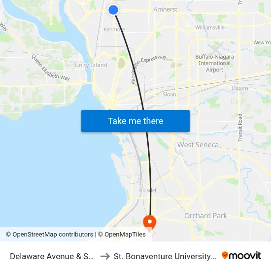 Delaware Avenue & Sheridan Drive to St. Bonaventure University Buffalo Center map