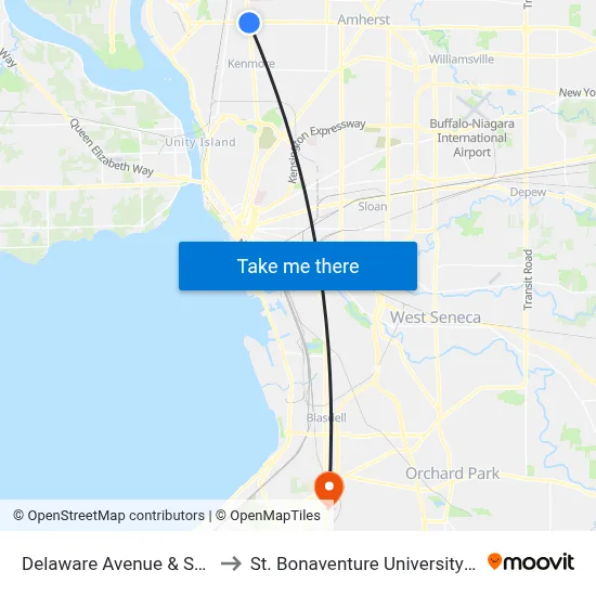 Delaware Avenue & Sheridan Drive to St. Bonaventure University Buffalo Center map