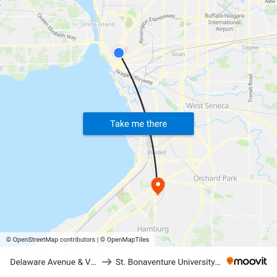 Delaware Avenue & Virginia Street to St. Bonaventure University Buffalo Center map