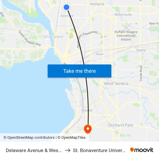 Delaware Avenue & Westchester Boulevard to St. Bonaventure University Buffalo Center map
