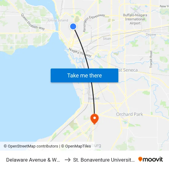 Delaware Avenue & West Ferry Street to St. Bonaventure University Buffalo Center map