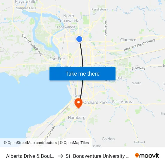 Alberta Drive & Boulevard Mall to St. Bonaventure University Buffalo Center map