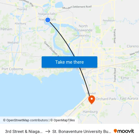 3rd Street & Niagara Street to St. Bonaventure University Buffalo Center map