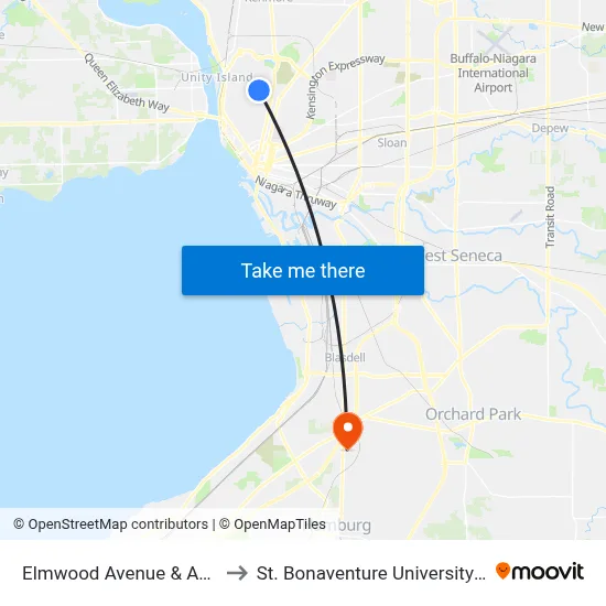 Elmwood Avenue & Auburn Avenue to St. Bonaventure University Buffalo Center map