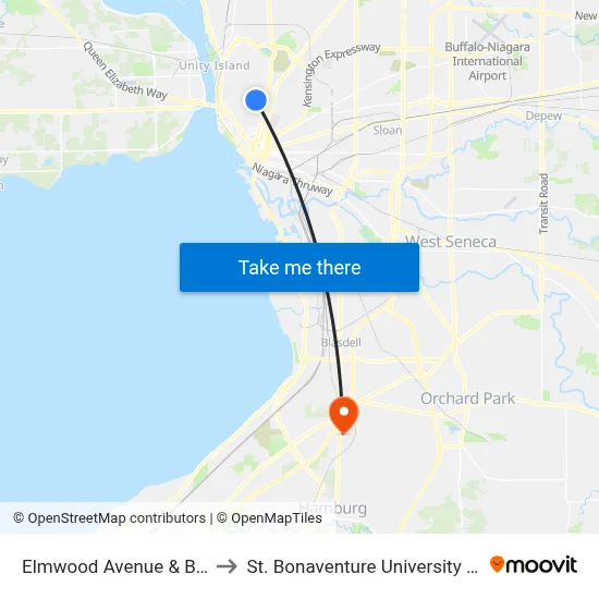 Elmwood Avenue & Bryant Street to St. Bonaventure University Buffalo Center map