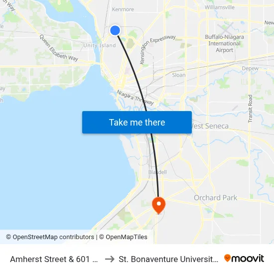 Amherst Street & 601 Amherst Street to St. Bonaventure University Buffalo Center map
