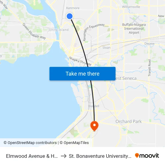 Elmwood Avenue & Hertel Avenue to St. Bonaventure University Buffalo Center map