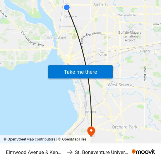Elmwood Avenue & Kenmore Mercy Hospital to St. Bonaventure University Buffalo Center map