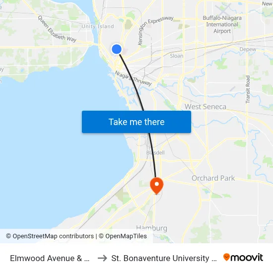 Elmwood Avenue & North Street to St. Bonaventure University Buffalo Center map