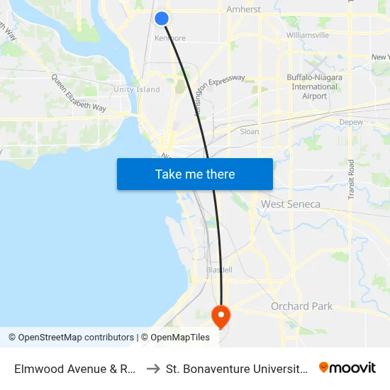 Elmwood Avenue & Ralston Avenue to St. Bonaventure University Buffalo Center map