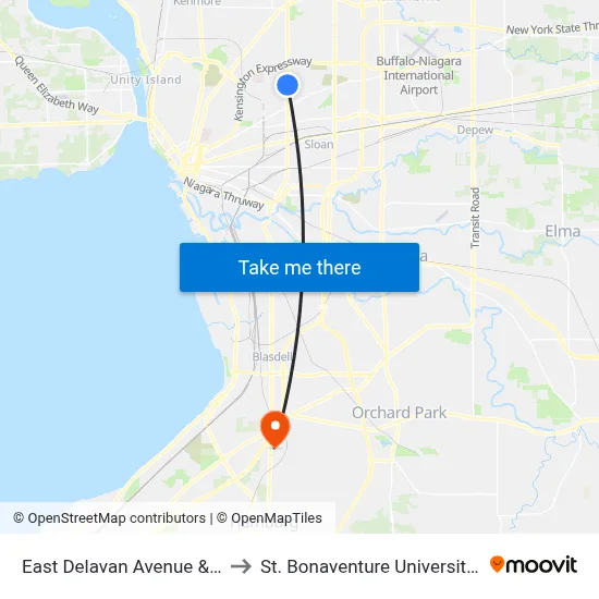 East Delavan Avenue & Bailey Avenue to St. Bonaventure University Buffalo Center map