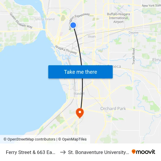 Ferry Street & 663 East Ferry Street to St. Bonaventure University Buffalo Center map