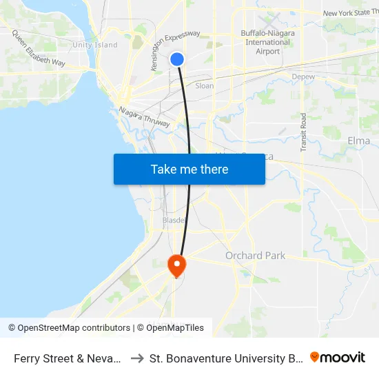 Ferry Street & Nevada Avenue to St. Bonaventure University Buffalo Center map